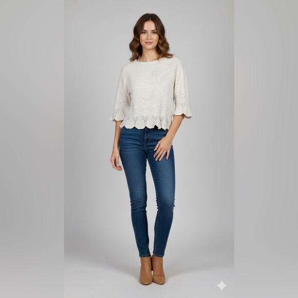 Tops - Vintage grandmacore cottagecore knit mermaid short sleeve sea medium large